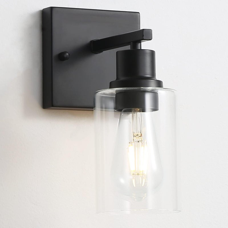 EMONG Single Lights Bathroom Light Fixtures, Matte Black Vanity Light with Glass Shade, Modern Wall Sconces Lighting for Bathroom,Mirror,Farmhouse,Hallway - Image 1
